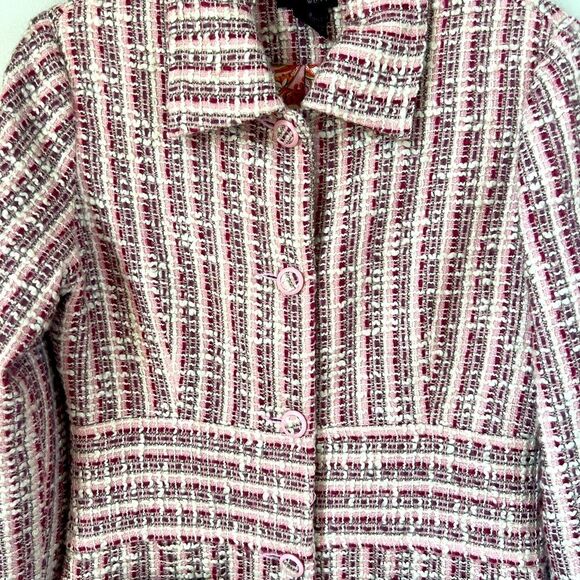 WDNY Pink Grey Tweed Button Trench Jacket Dress Coat Women's Dress Size 8 - Picture 2 of 11